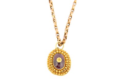 Lot 118 - A hairwork pendant necklace, The oval cabochon...