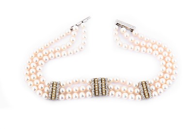 Lot 271 - A pearl and diamond necklace, by Mikimoto,...