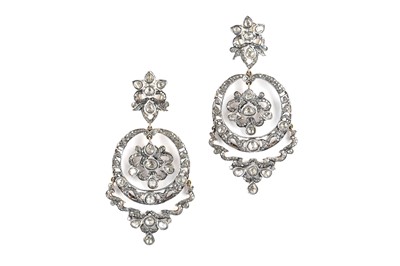 Lot 275 - A pair of diamond pendent earrings, Set with...