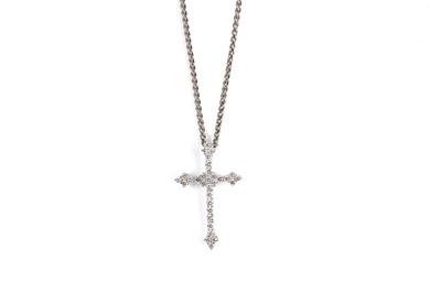 Lot 277 - A diamond cross pendant necklace, mounted in...