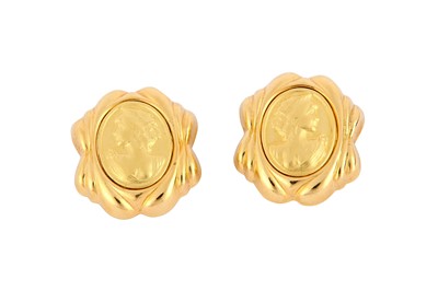 Lot 123 - A pair of embossed cameo earrings, signed...