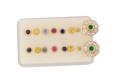 Lot 110 - A pair of diamond and interchangeable gem-set...