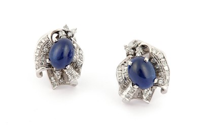 Lot 291 - A pair of sapphire and diamond earrings, Set...