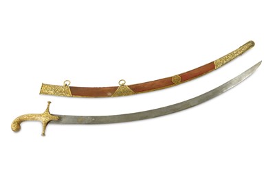 Lot 305 - A GILT COPPER-HILTED KUTCH SWORD (SHAMSHIR)...