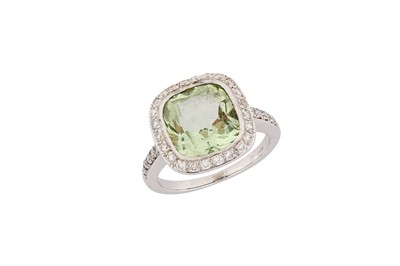 Lot 23 - A green quartz and diamond dress ring, by...