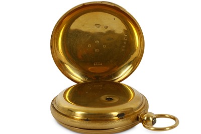 Lot 603 - AN 18K GOLD FULL HUNTER POCKET WATCH. Date:...