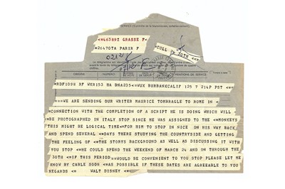 Lot 113 - Disney (Walt) Post Office telegram to G.K....
