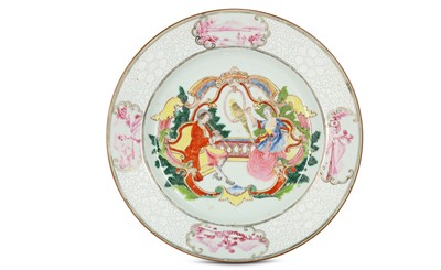 Lot 136 - A CHINESE FAMILLE ROSE EUROPEAN SUBJECT DISH.