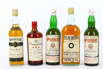 Lot 765 - Five bottles of assorted blended scotch...