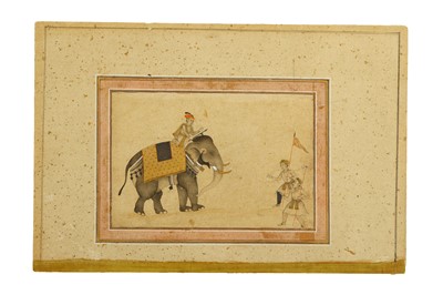 Lot 366 - A FINE TINTED DRAWING OF A MAHOUT TRAINING AN...