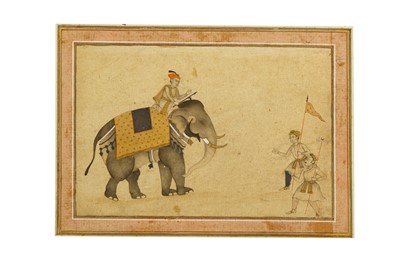 Lot 366 - A FINE TINTED DRAWING OF A MAHOUT TRAINING AN...