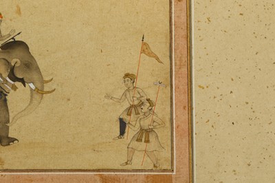 Lot 366 - A FINE TINTED DRAWING OF A MAHOUT TRAINING AN...