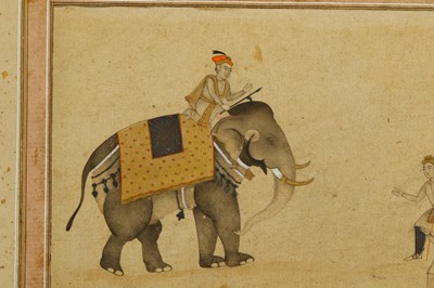 Lot 366 - A FINE TINTED DRAWING OF A MAHOUT TRAINING AN...