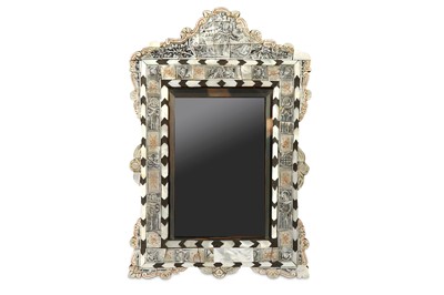 Lot 191 - A WOODEN MOTHER-OF-PEARL INLAID MIRROR...