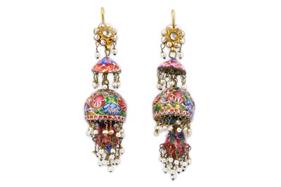 Lot 225 - *A PAIR OF QAJAR ENAMELLED EARRINGS PROPERTY...