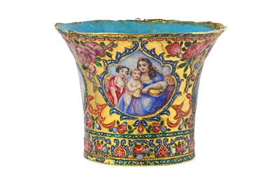 Lot 224 - *A QAJAR ENAMELLED COPPER QALYAN CUP PROPERTY...