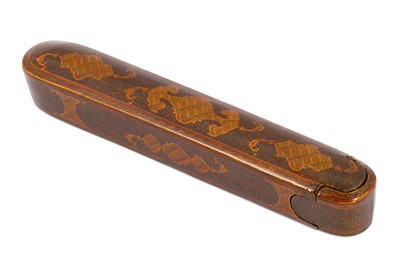 Lot 230 - *A SMALL QAJAR LACQUERED PAPIER-MÂCHÉ PEN CASE...