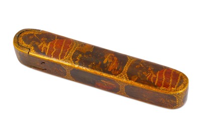 Lot 231 - *A QAJAR LACQUERED PAPIER-MÂCHÉ PEN CASE WITH...