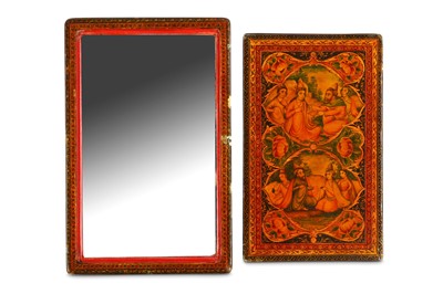 Lot 240 - *A QAJAR  LACQUERED PAPIER-MÂCHÉ MIRROR CASE...