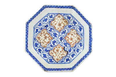 Lot 218 - *A SAFAVID BLUE AND RED POTTERY DISH PROPERTY...