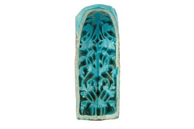 Lot 213 - A TURQUOISE-GLAZED CARVED POTTERY NICHE TILE...