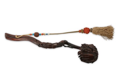 Lot 613 - A CHINESE WOOD ‘FINGER CITRON’ RUYI SCEPTRE....