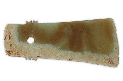 Lot 944 - A CHINESE YELLOW JADE ARCHAISTIC AXE HEAD....