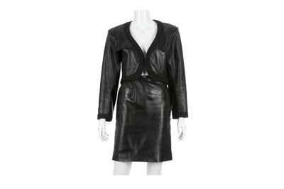 Lot 431 - Yves Saint Laurent Rive Gauche Black Leather Skirt Suit