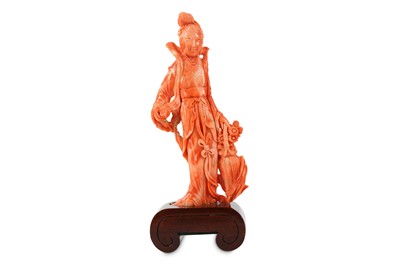 Lot 712 - A CHINESE CORAL CARVING OF MAGU. Early 20th...