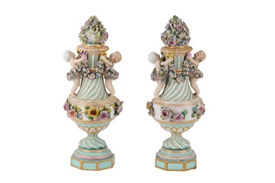 Lot 53 - A pair of 19th Century Meissen porcelain jars...