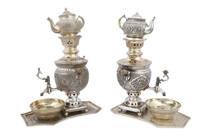 Lot 256 - TWO MINIATURE IRANIAN SILVER SAMOVARS Iran,...