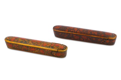 Lot 242 - TWO LACQUERED PAPIER-MÂCHÉ PEN CASES...