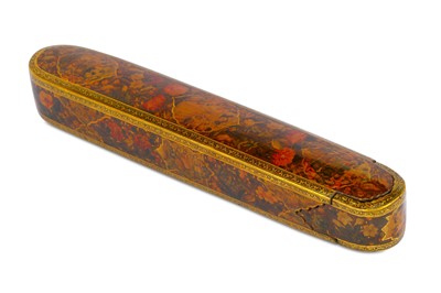 Lot 243 - A LACQUERED PAPIER-MÂCHÉ PEN CASE (QALAMDAN) ...