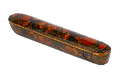 Lot 233 - A QAJAR LACQUERED PAPIER-MÂCHÉ PEN CASE...