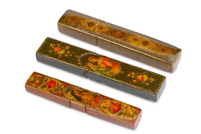 Lot 241 - THREE LACQUERED PAPIER-MÂCHÉ WAFER SEAL CASES...