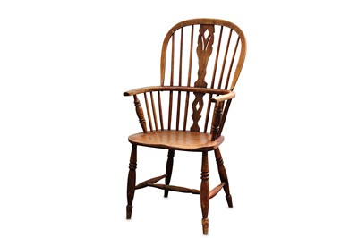 Lot 345 - An elm and ash Windsor chair, hooped back with...