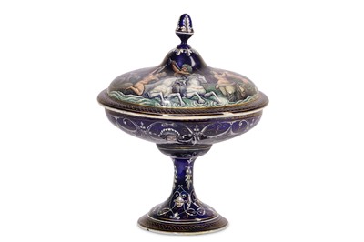 Lot 73 - A 19TH CENTURY LIMOGES ENAMEL TAZZA AND COVER...