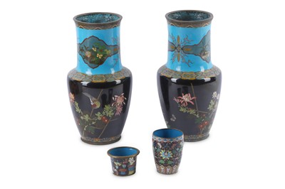 Lot 76 - A pair of Japanese cloisonne shouldered vases...