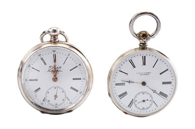 Lot 82 - TWO SILVER OPEN POCKET WATCHES Date: Between...
