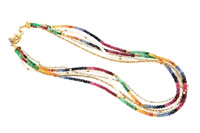 Lot 129 - A multistrand gem-set necklace, set with...