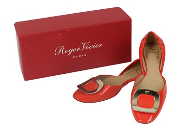 Lot 244 - Roger Vivier Coral Patent Chips Ballerina Flats - Size 39.5
