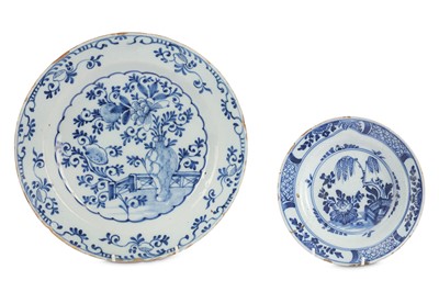 Lot 162 - Two blue and white Delft plates, one with a...