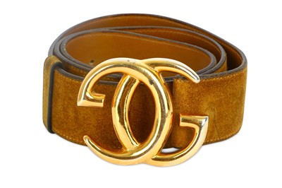 Lot 410 - Gucci Tan Suede GG Belt, 1970s, gilt GG buckle,...