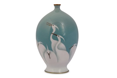 Lot 1063 - A CLOISONNE VASE WITH EGRETS. 19th/20th...