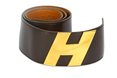 Lot 438 - Hermes Black Box Leather Belt, c. 1973, gilt H...