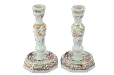 Lot 519 - A PAIR OF CHINESE FAMILLE ROSE CANDLE STICKS....