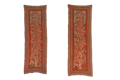 Lot 119 - A PAIR OF PATEH HANGINGS Kashan, Iran, 19th...