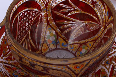 Lot 143 - A PAIR OF RED AND GILT BOHEMIA CUT-GLASS BOWLS...