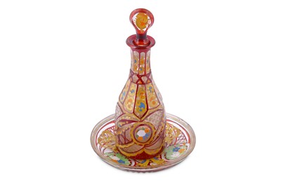 Lot 150 - A SMALL RED AND GILT BOHEMIA CUT-GLASS SPIRIT...