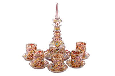 Lot 148 - A SET OF FIVE RED AND GILT BOHEMIA CUT-GLASS...